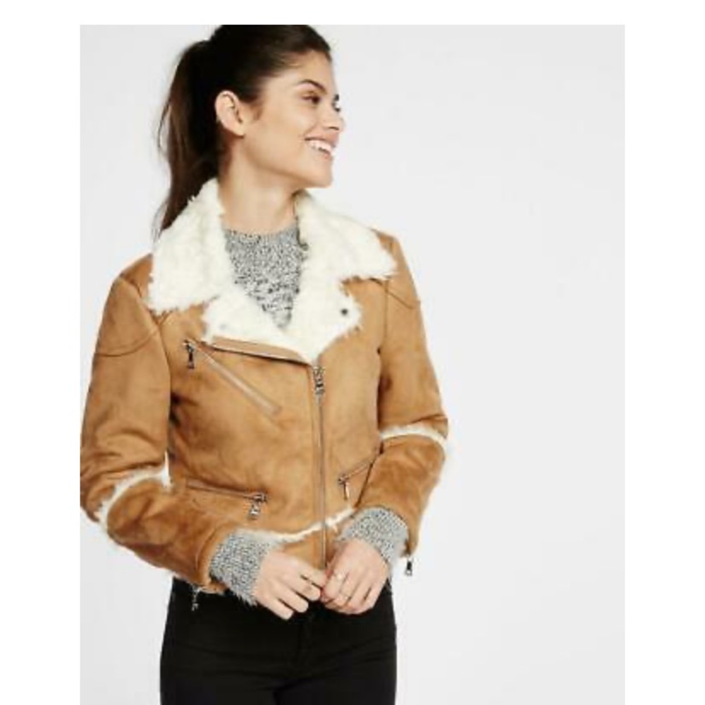NWOT Express Shearling & Suede Fur Moto Jacket